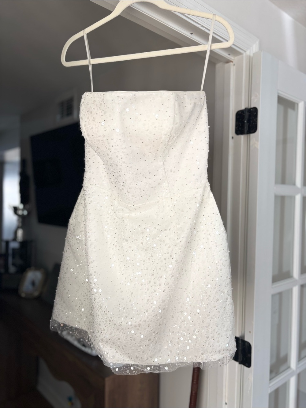 Strapless Sequin Mini Dress in White
